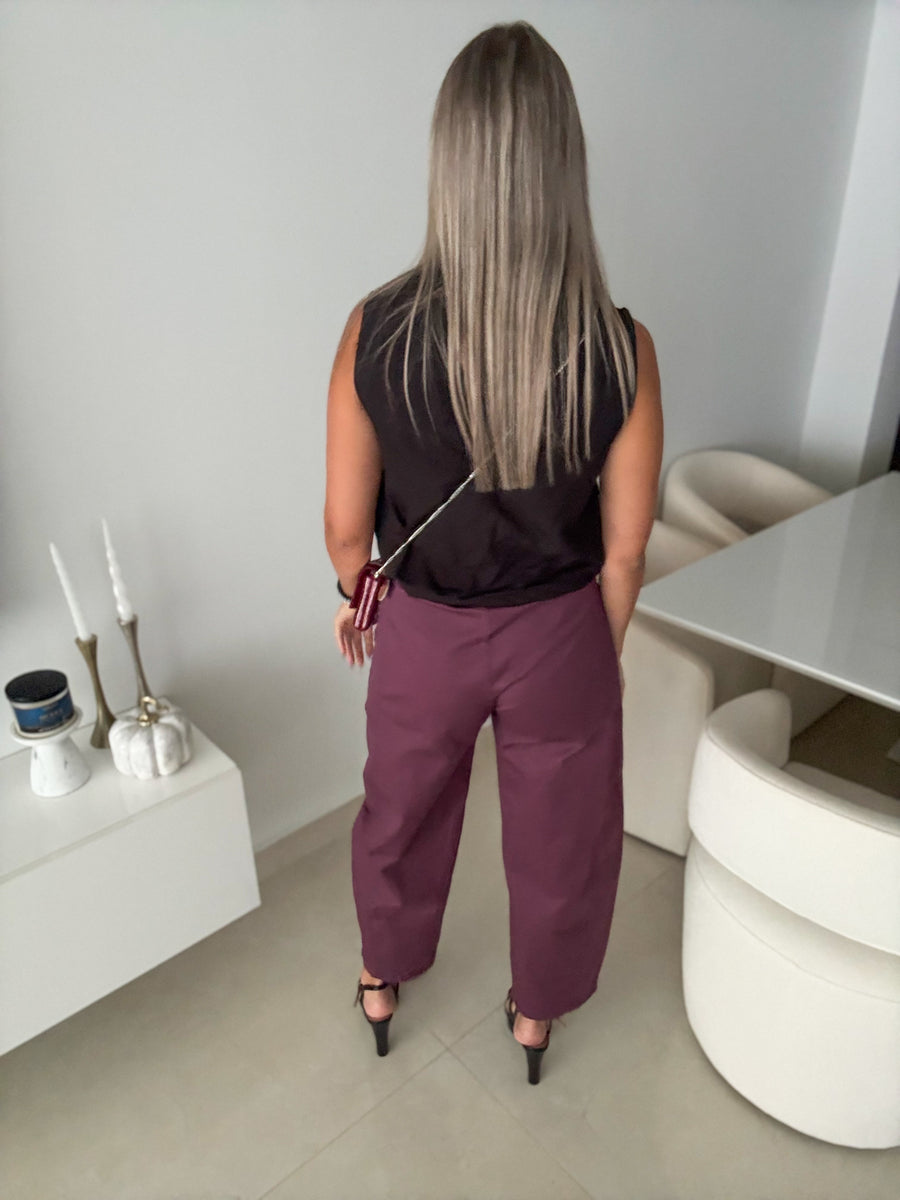 BLACK MOCK CINCHED BLOUSE