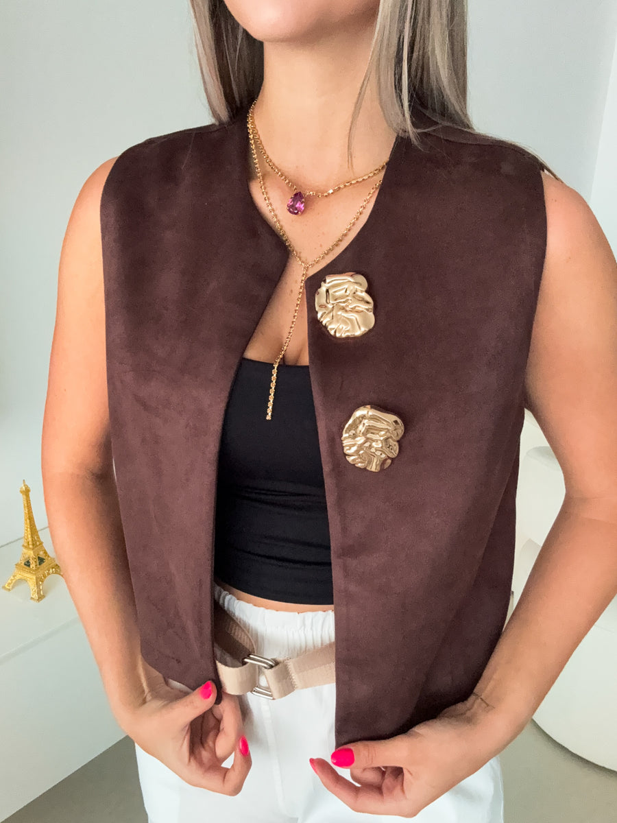 BROWN SUEDE VEST JACKET