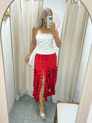 OFF WHITE SATIN DRAPED CORSET TOP