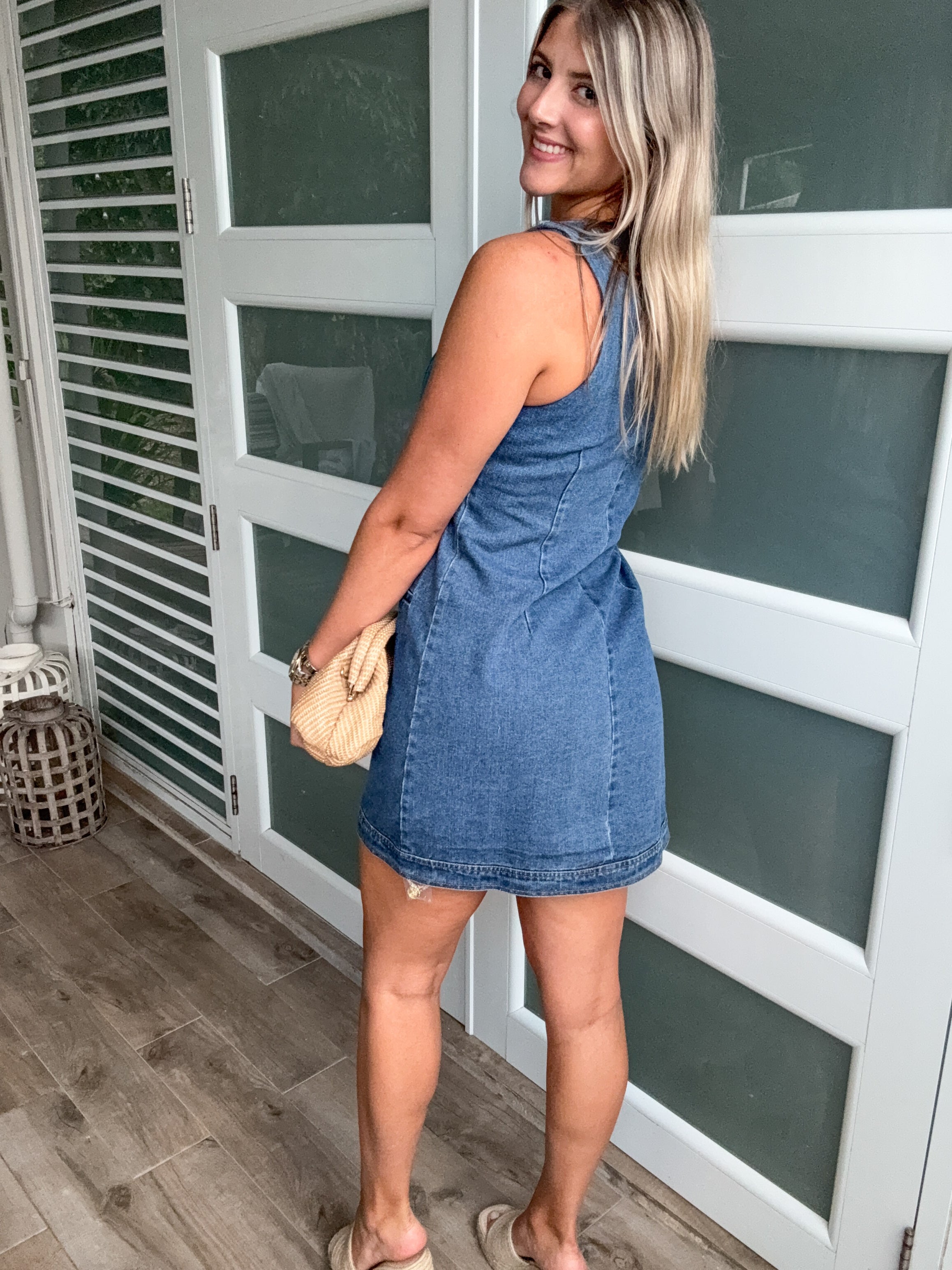 DARK DENIM/GOLD BUTTONED DOWN SHORT DRESS