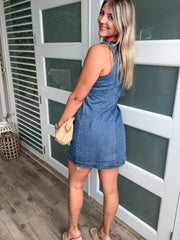 DARK DENIM/GOLD BUTTONED DOWN SHORT DRESS