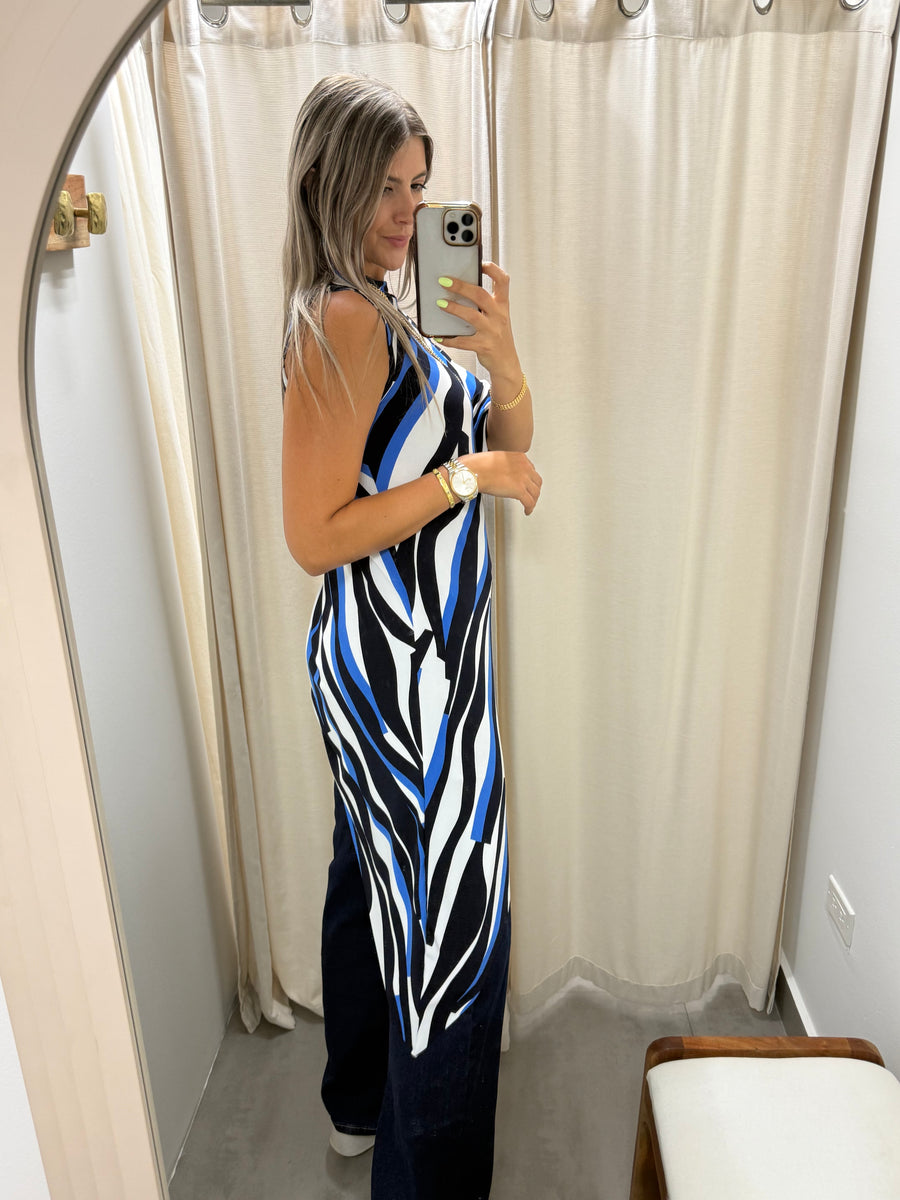 PIA BLUE MIX ASYMMETRIC BLOUSE