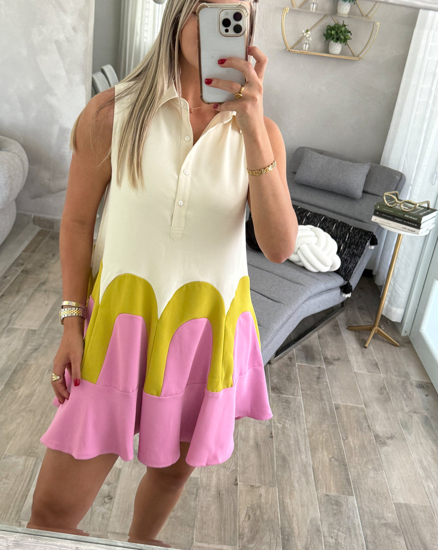 COLORBLOCK SLEEVELESS SHORT DRESS