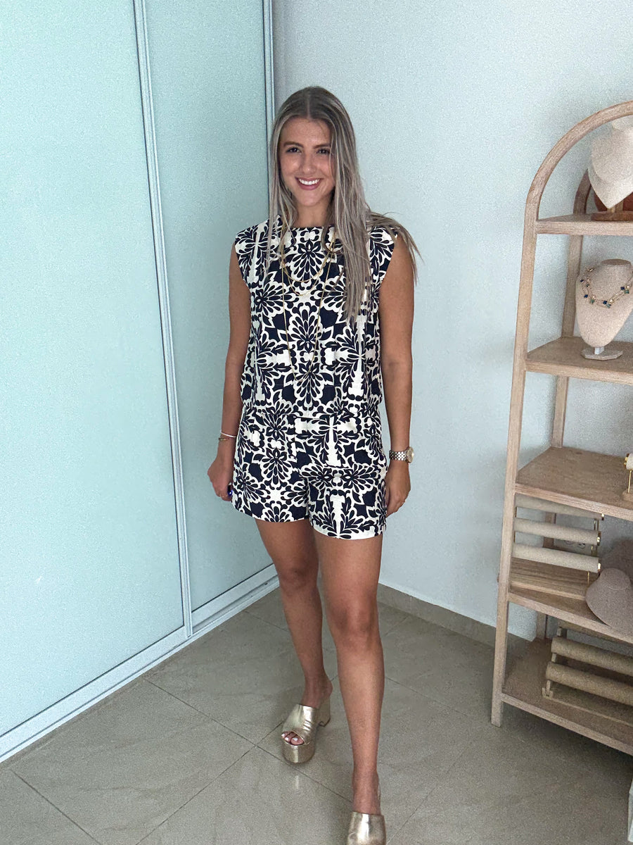 NAVY PRINT SHORTS