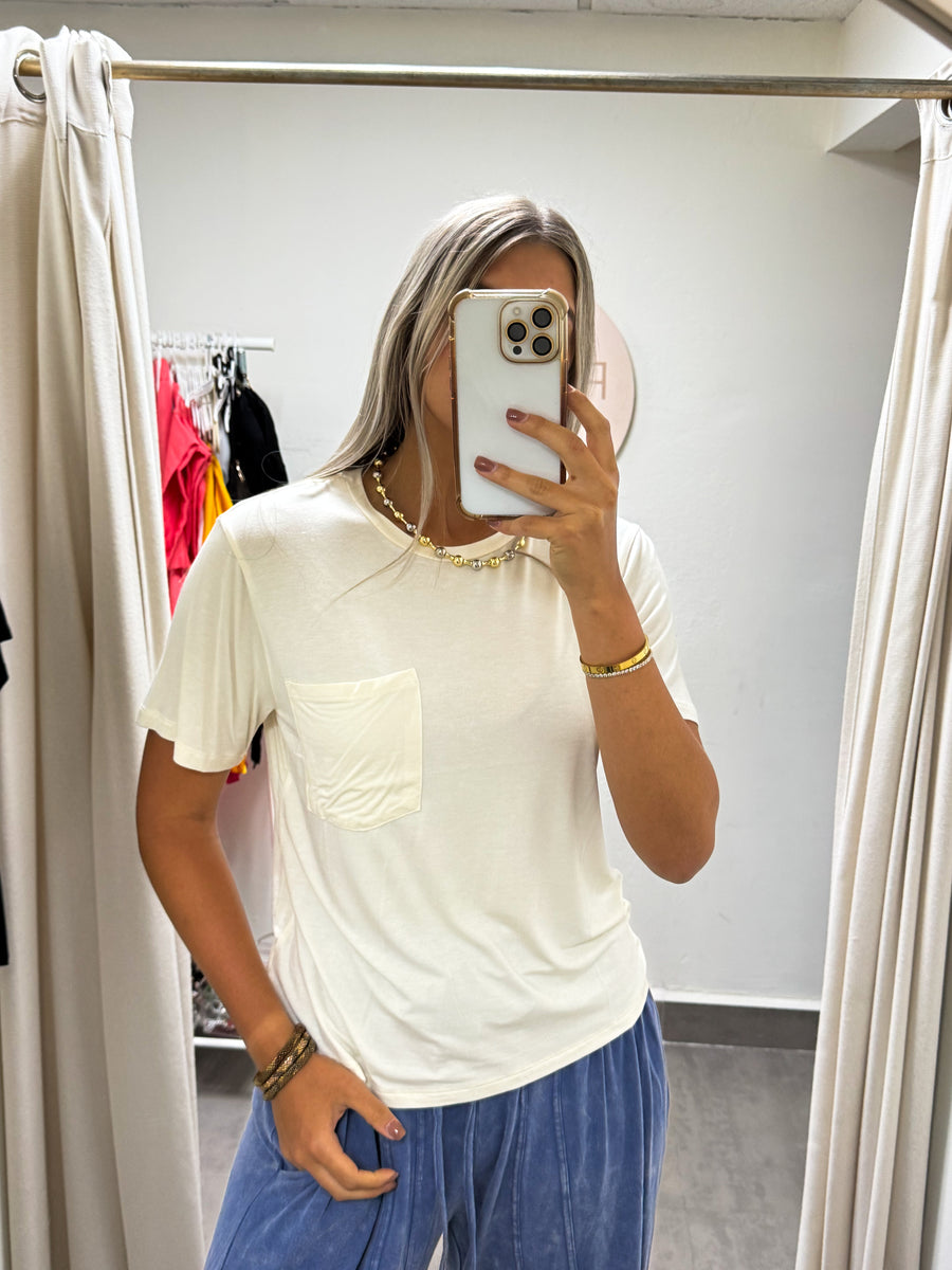 CREAM BASIC POCKET BLOUSE