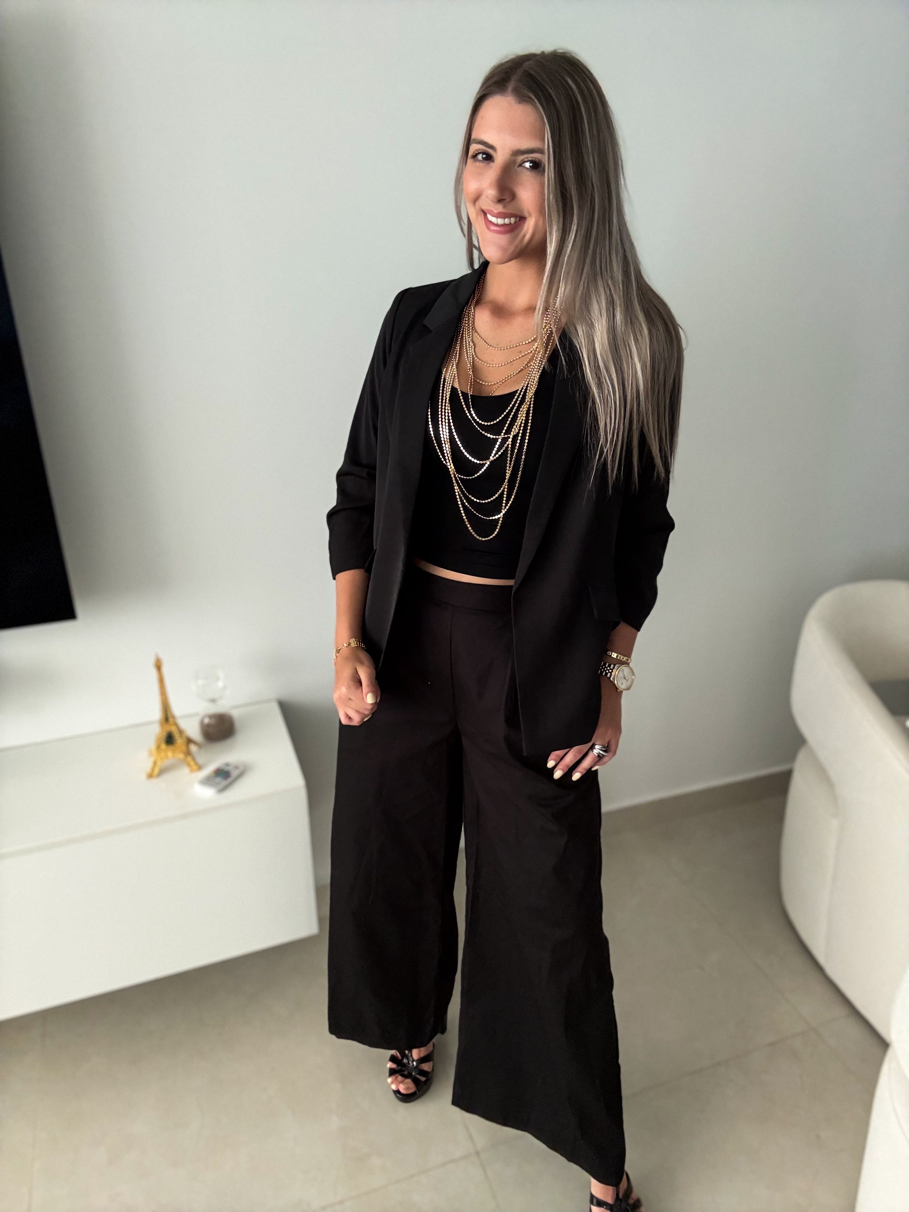 BLACK LONG WIDE LEG PANTS
