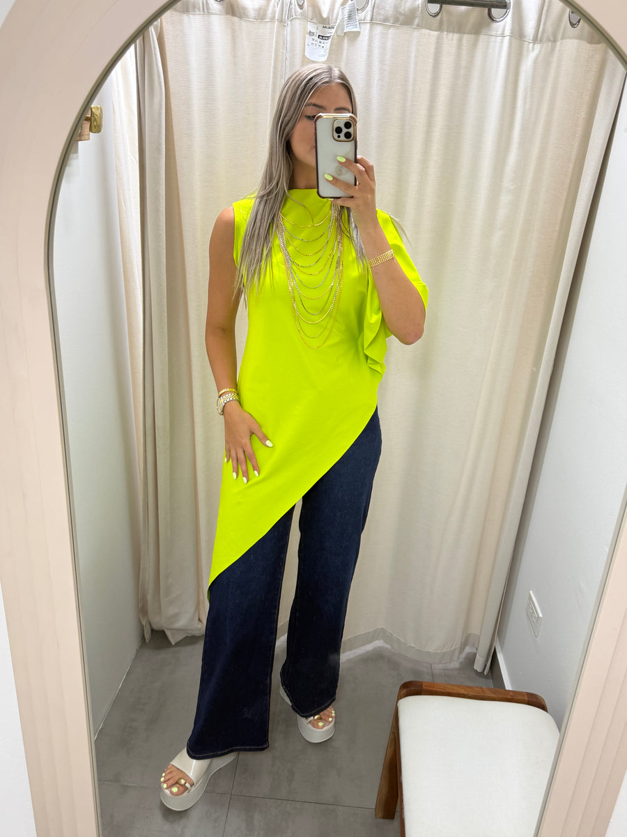 PIA NEON LIME ASYMMETRIC BLOUSE