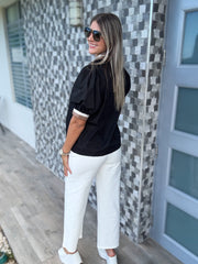 BLACK/LATTE COLLAR BLOUSE