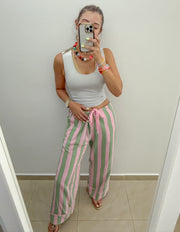 PINK/GREEN STRIPED GAUZE PANTS