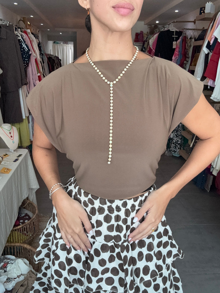 PIA REVERSIBLE SQUARE BLOUSE IN BLACK/BROWN