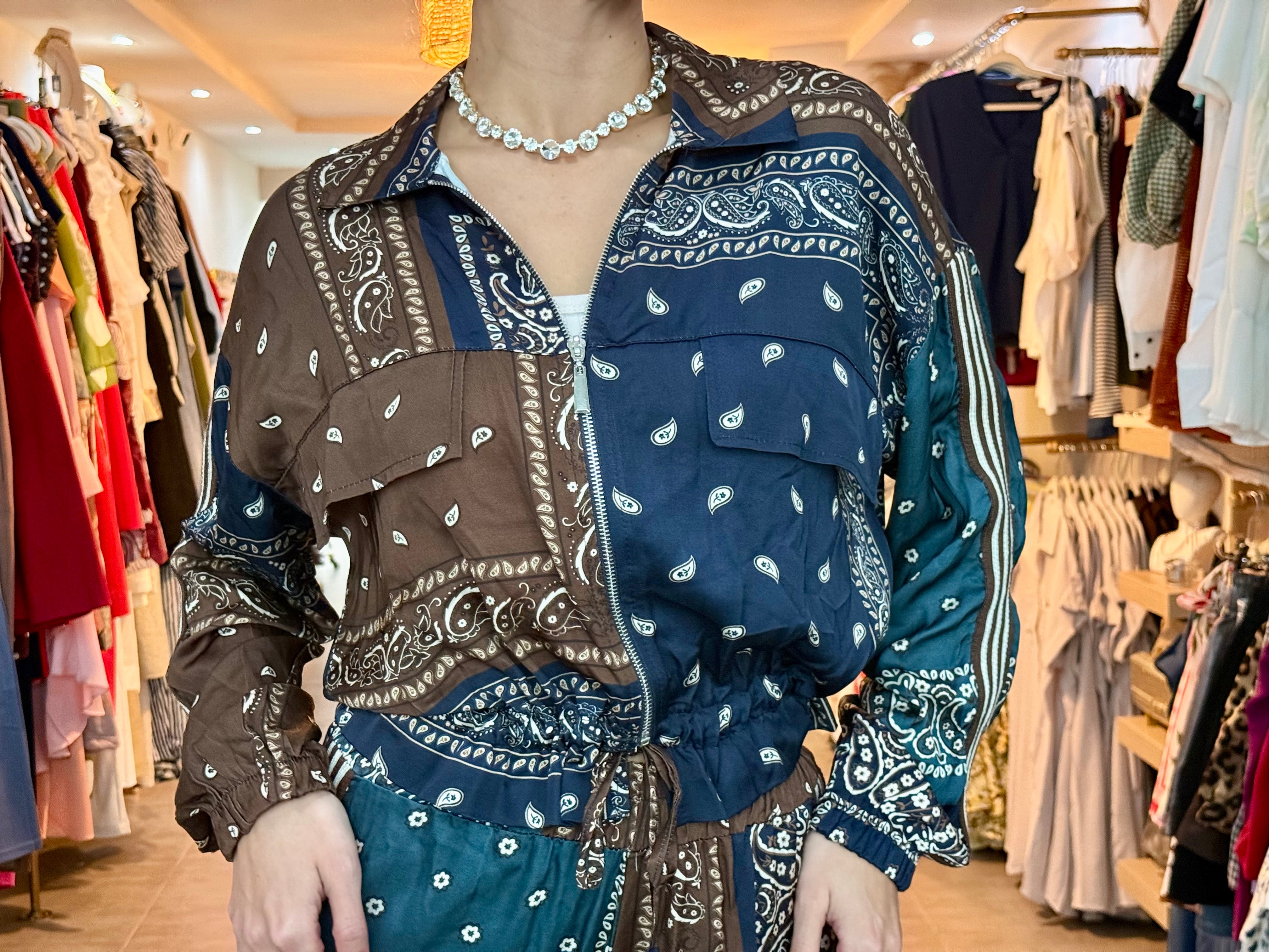 BLUE/BROWN BANDANA PRINT JACKET