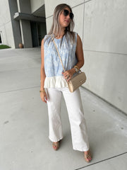 SKY BLUE/ WHITE EMBROIDED BLOUSE