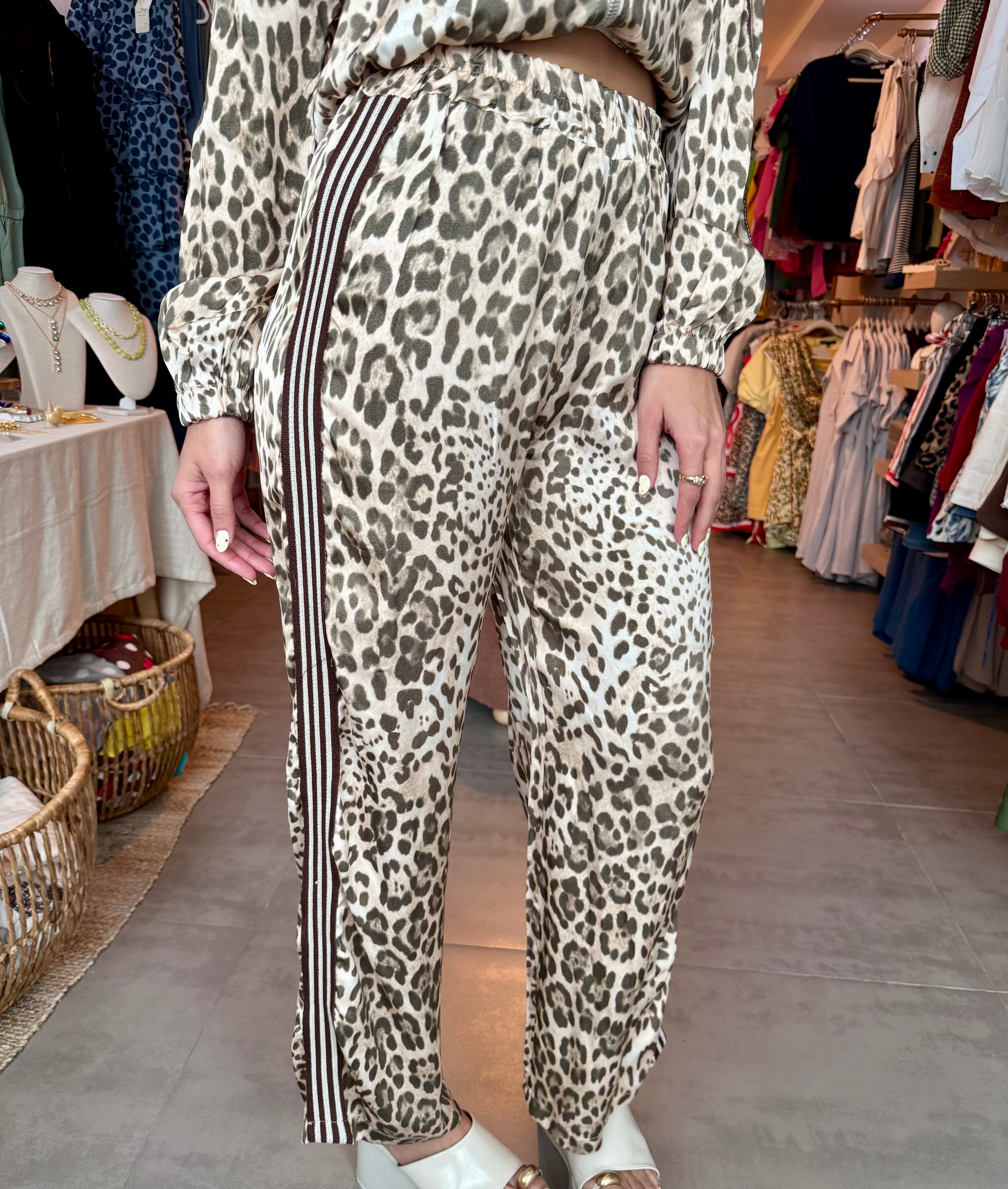 GREEN/BROWN LEOPARD PANTS