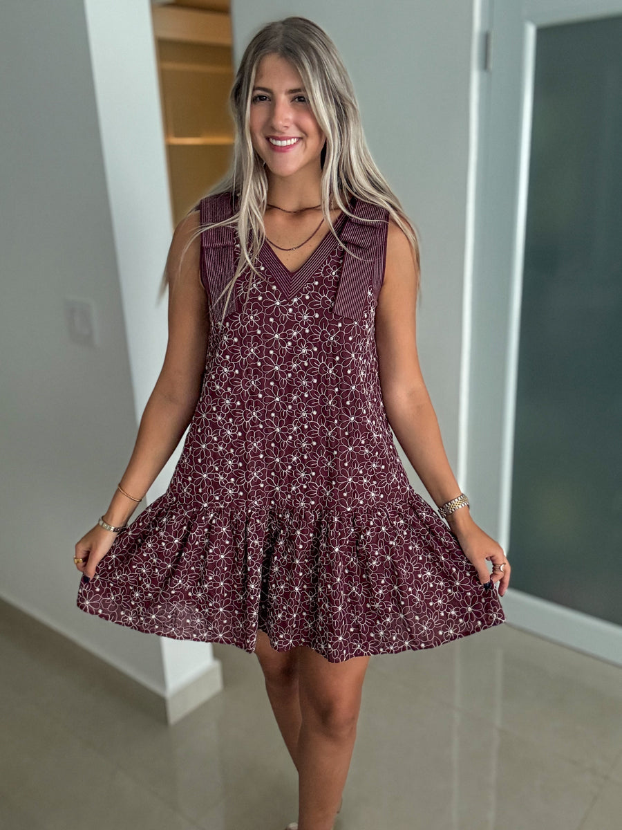 PLUM EMBROIDED FLORAL DRESS