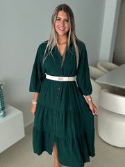 HUNTER GREEN LONG SLEEVE BUTTONED DRESS