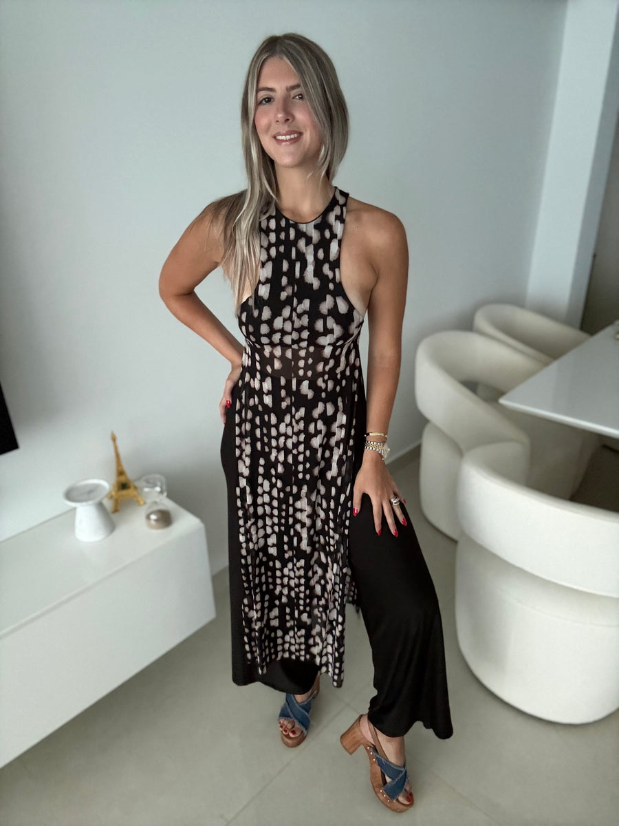 PIA BLACK PRINTED RACERBACK TOP & PANT SET