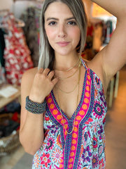 MULTICOLOR FLORAL HALTER MAXI DRESS