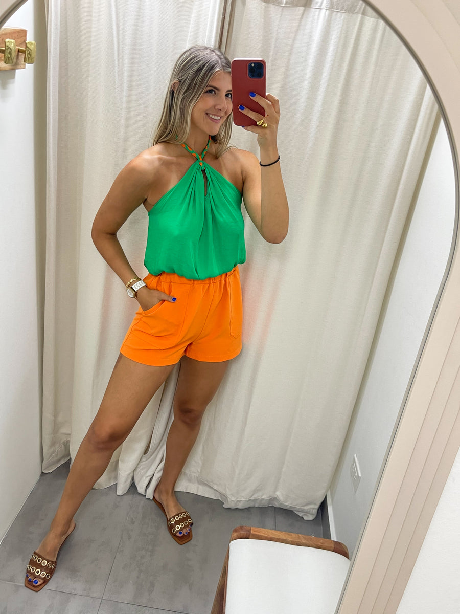 GREEN SATIN BRAIDED TOP