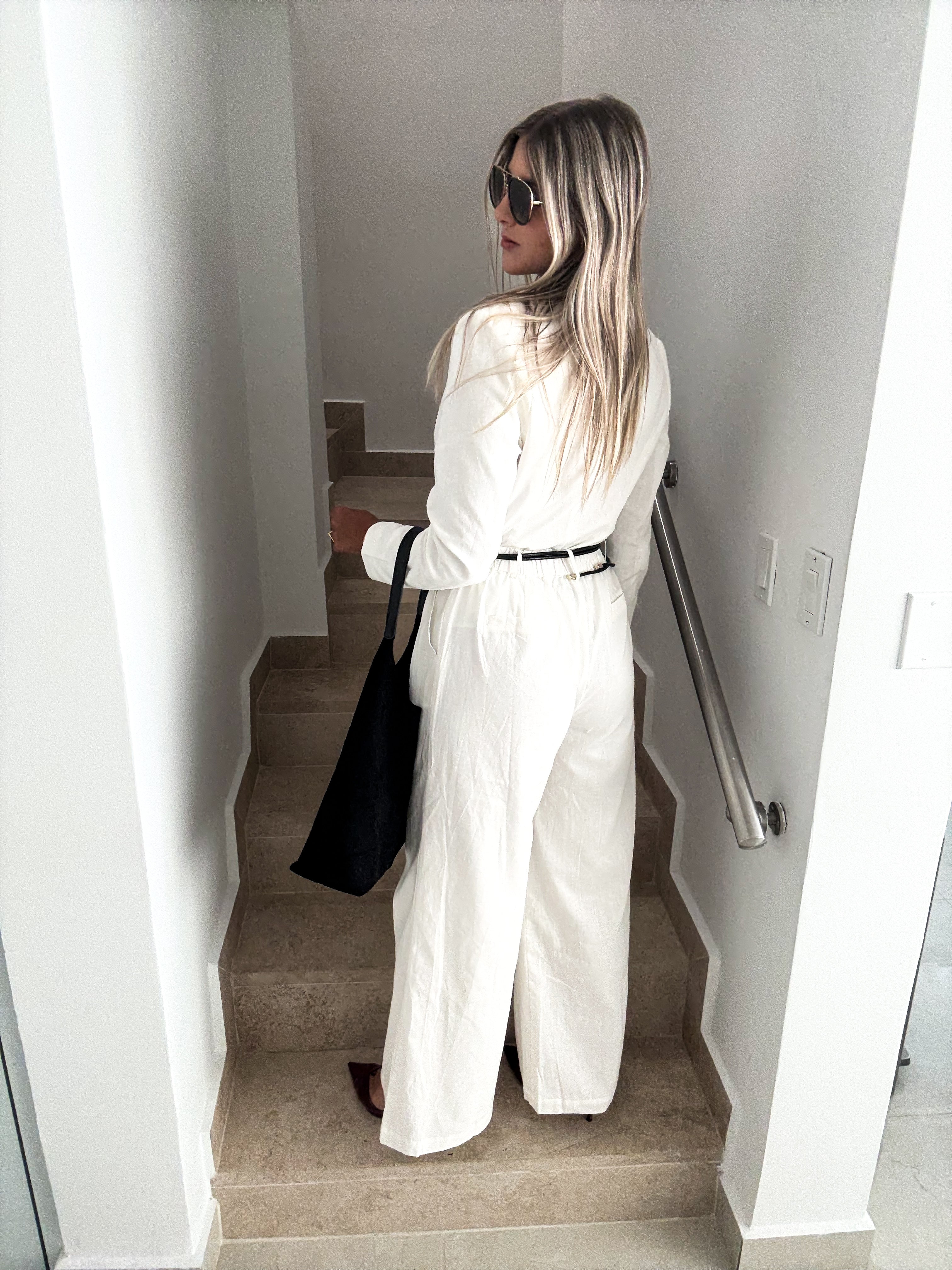 WHITE WIDE-LEG BELTEN TAILORED TROUSER PANTS