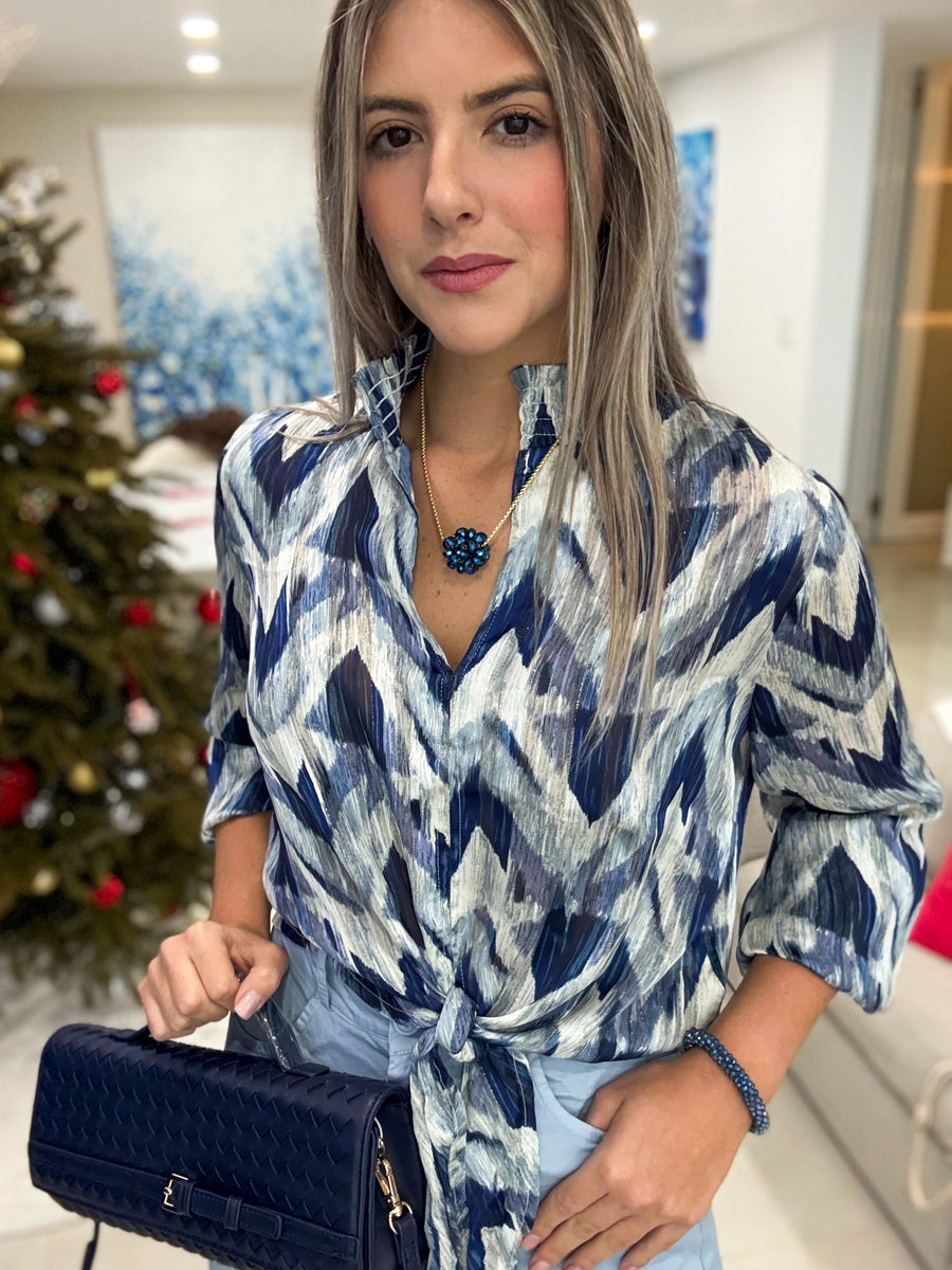 BLUE SHADES LONG SLEEVE BLOUSE