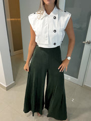 HUNTER GREEN WIDE FLOWY PANTS