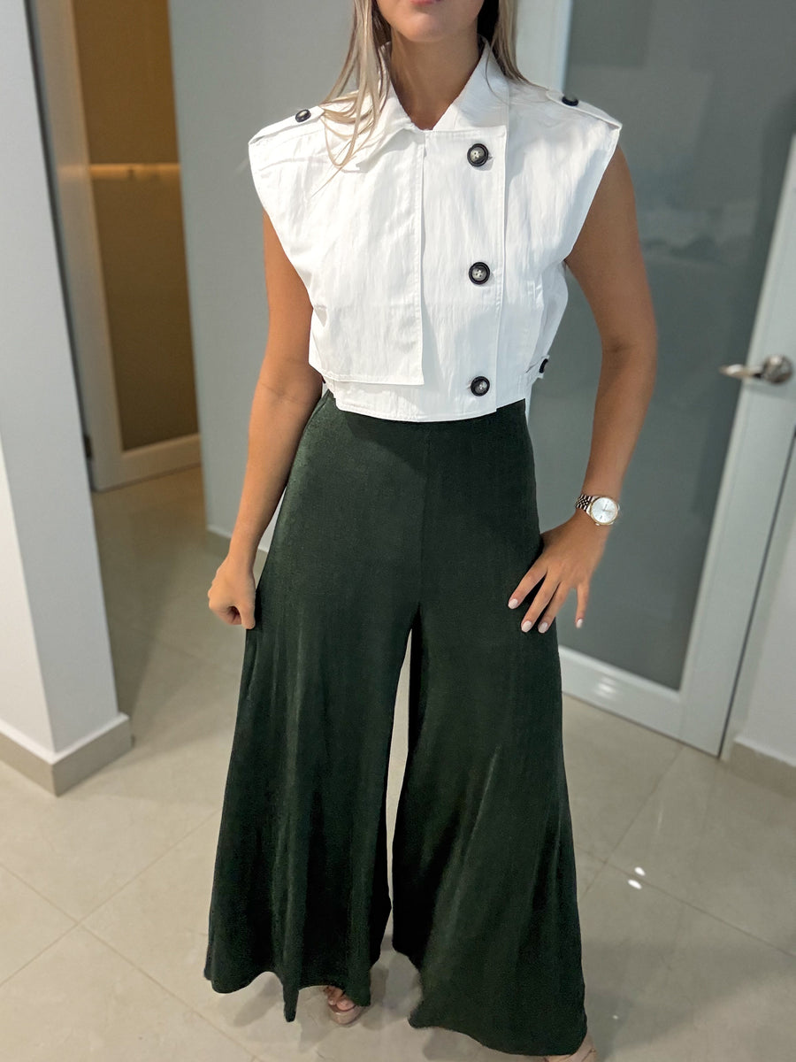 HUNTER GREEN WIDE FLOWY PANTS