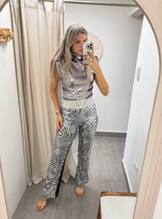 BLACK/SILVER SEQUIN STRETCHY PANTS
