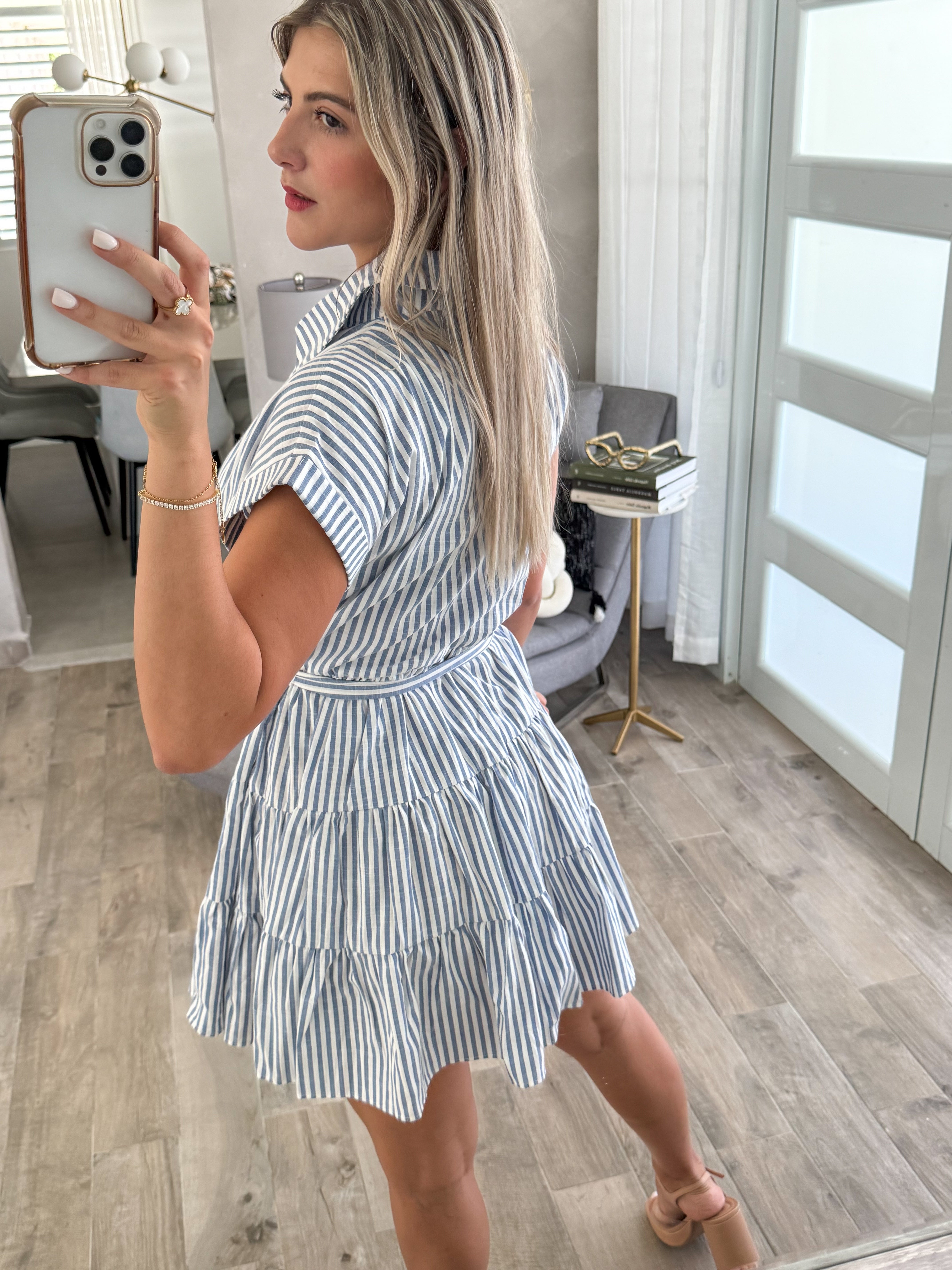 STRIPED ZIPPER SHORT DRESS