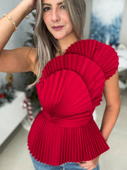 RED PLEATED ACCENT TOP