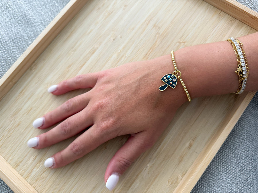 BLACK MULTICOLOR MUSHROOM ADJUSTABLE BRACELET