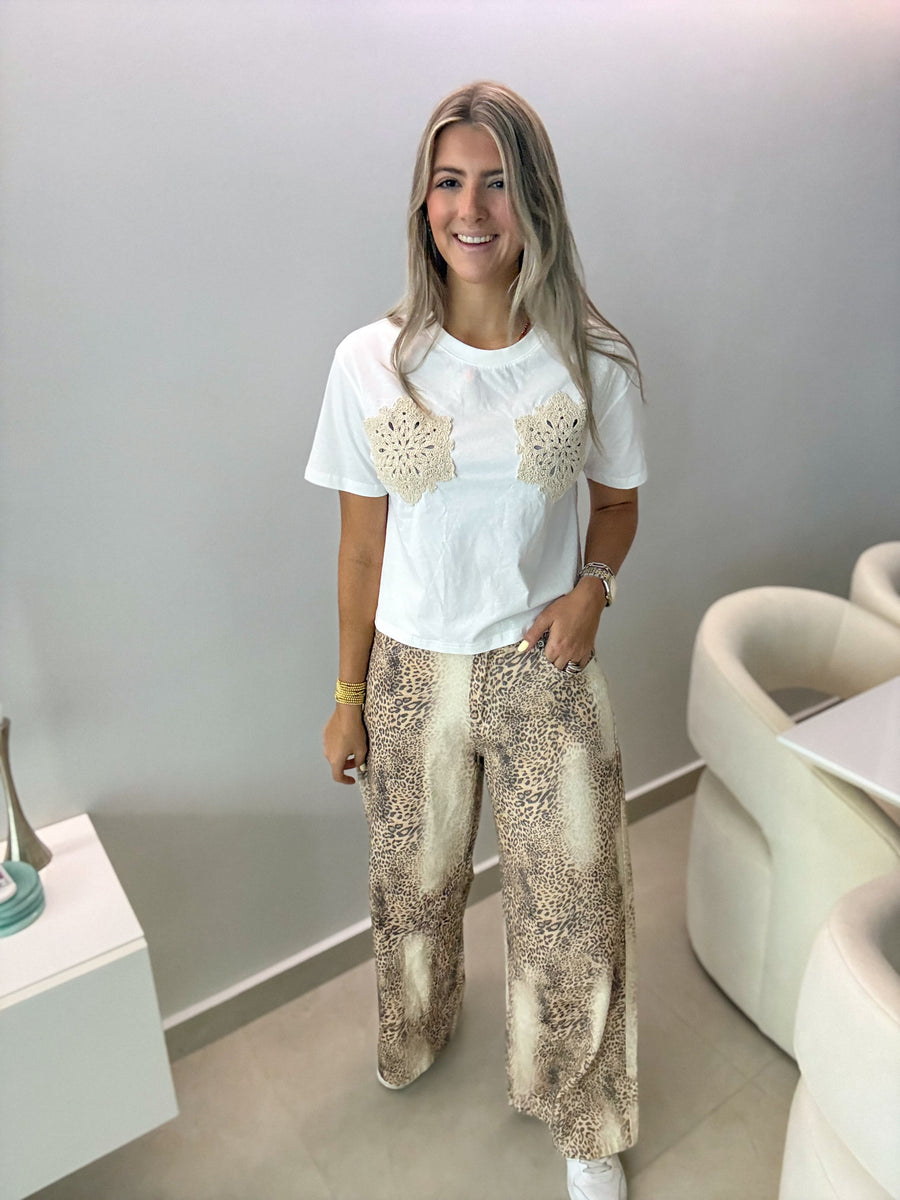 BEIGE LEOPARD LOOSE FIT JEANS