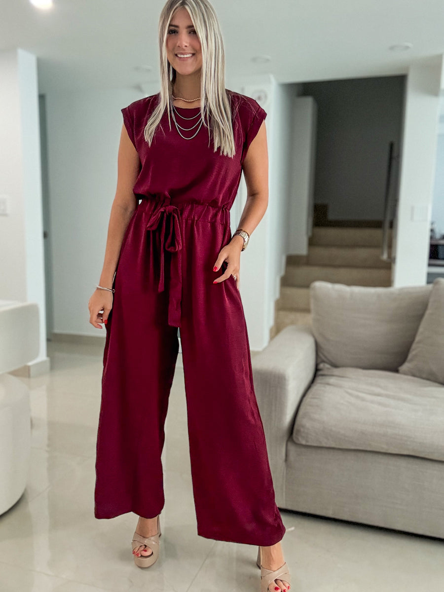 WINE SOLID JUMPSUIT