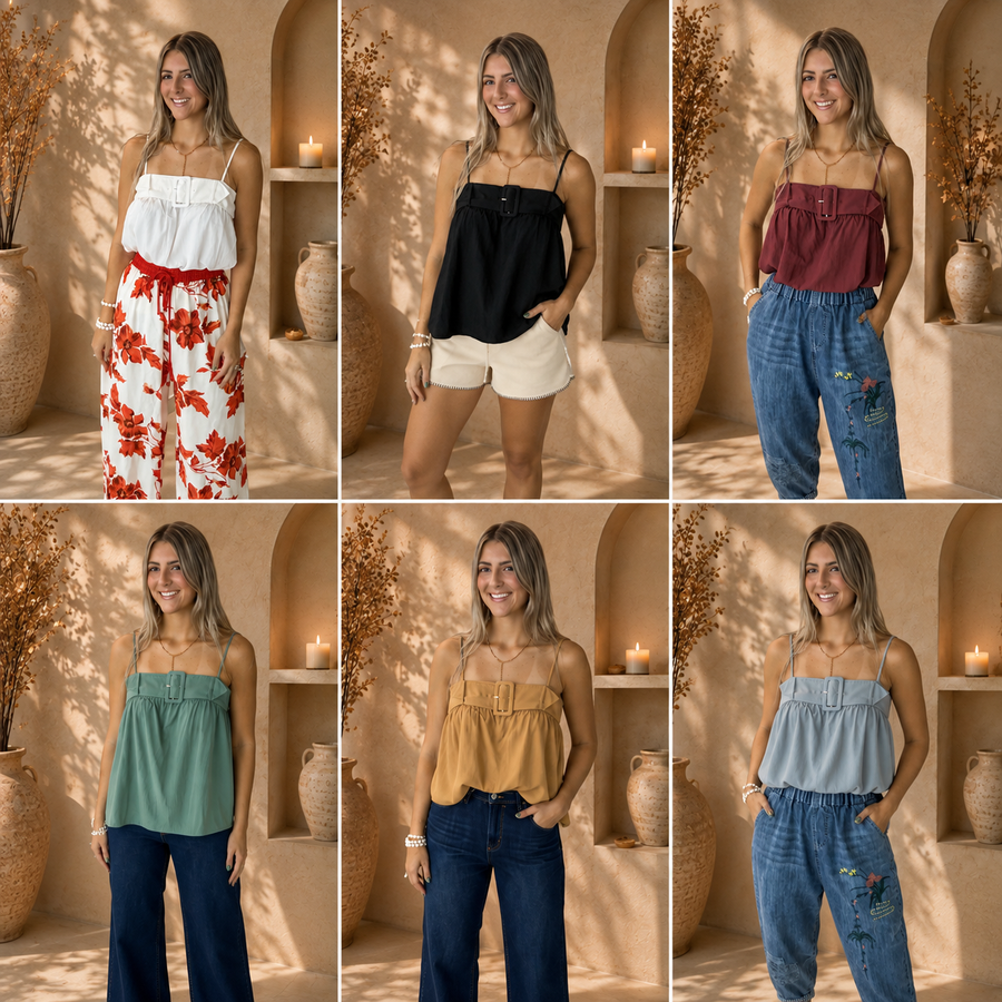 BELTED SLEEVELESS BLOUSE