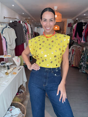 PIA REVERSIBLE SQUARE BLOUSE IN POLKA DOT/YELLOW