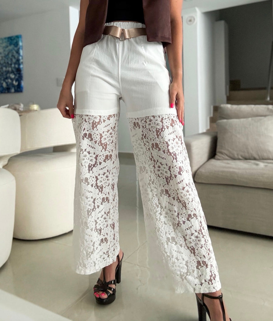 WHITE LACE PANTS