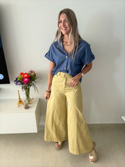 DENIM GOLD BUTTONED BLOUSE