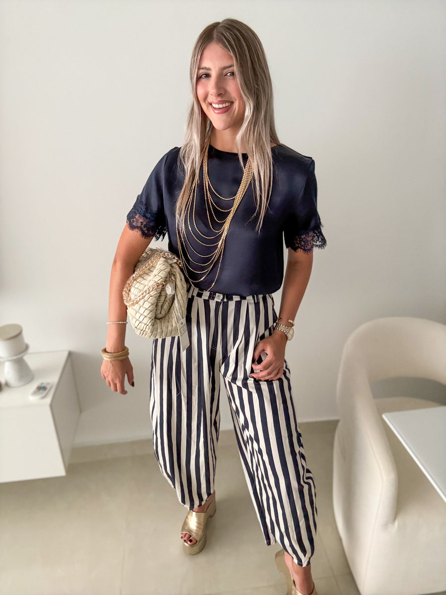STRIPED BARREL PANTS