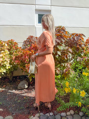 PEACH SATIN MIDI DRESS