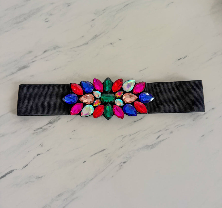 MULTICOLOR CRYSTAL ACCENT ELASTIC BELT