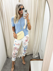 IVORY PRINTED CRINKLE JOGGERS