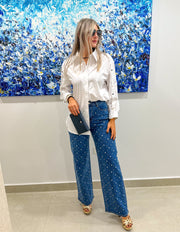 PEARL/RHINESTONES STRETCHY LONG JEANS