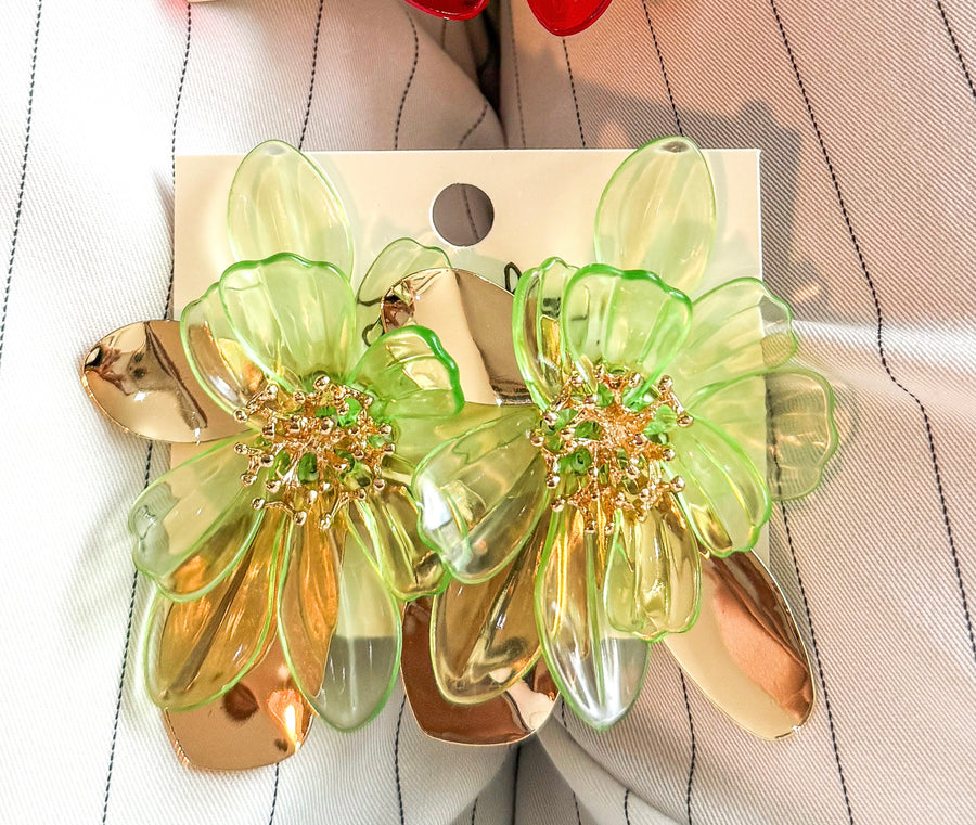 GOLD/GREEN FLOWER EARRINGS