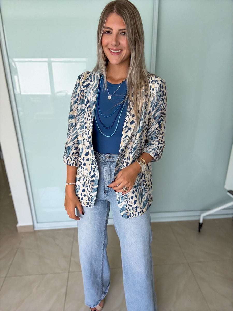 BLUE LEOPARD BLAZER