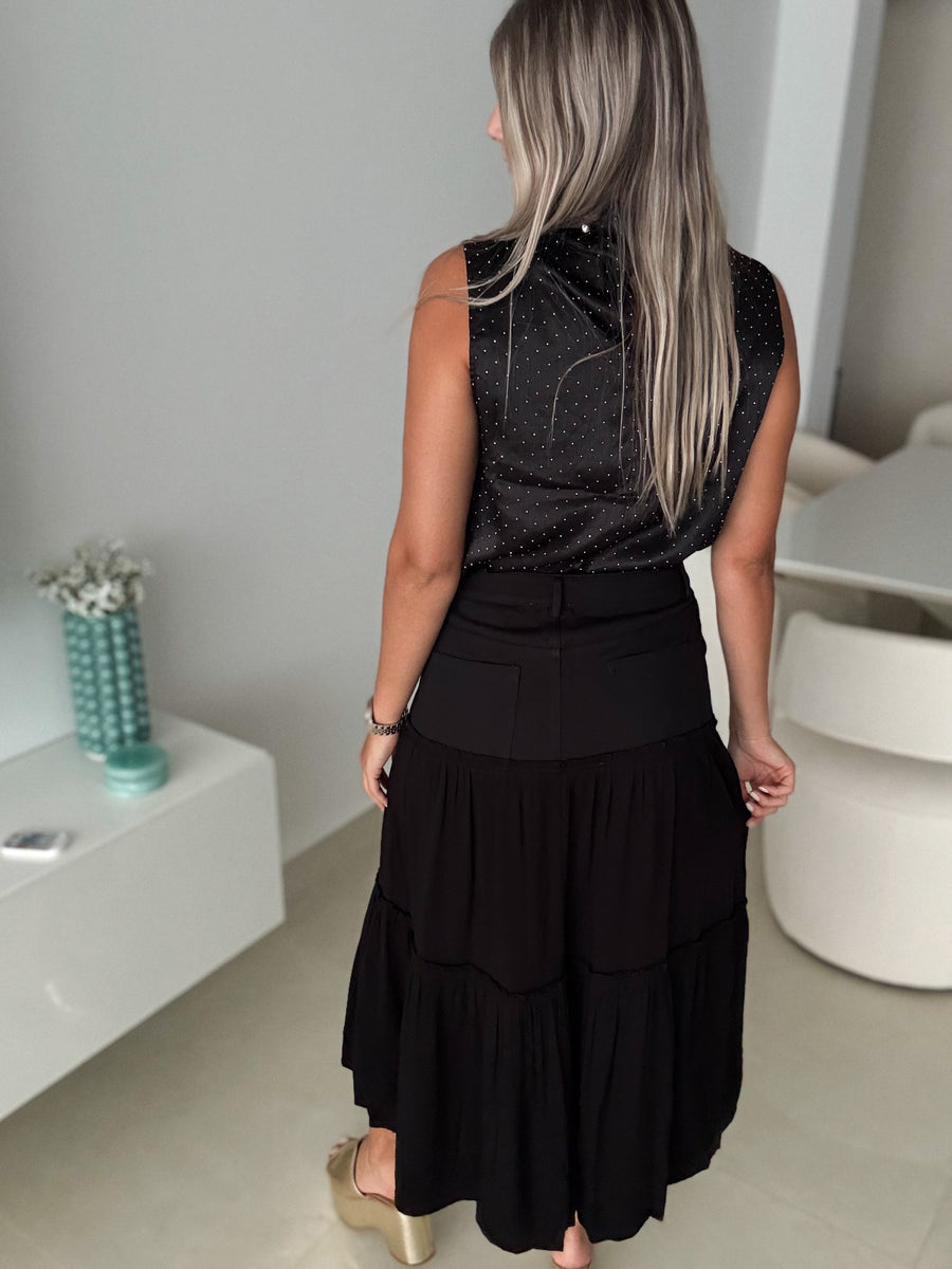 BLACK CONTRAST MAXI SKIRT