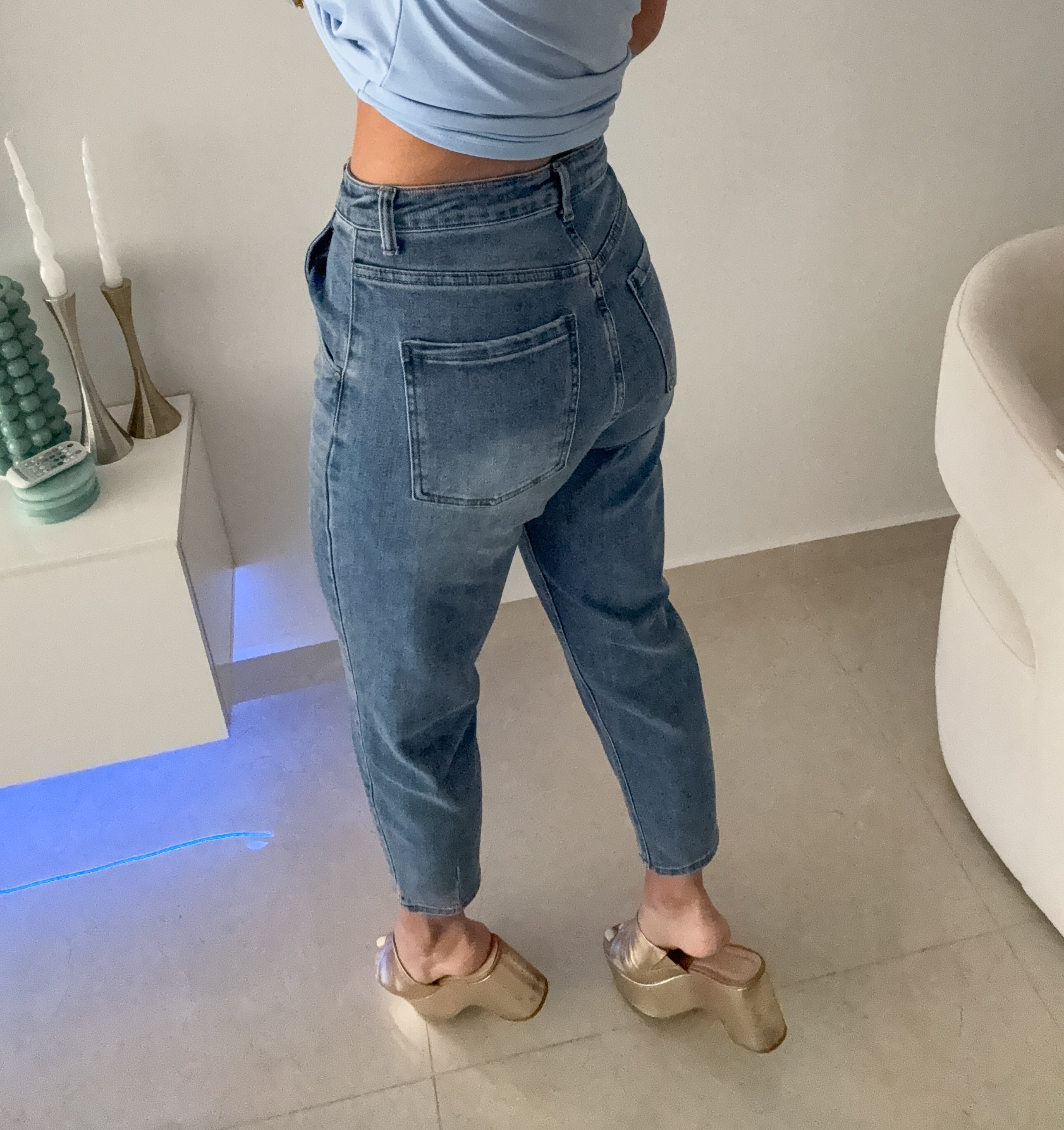 DENIM STRETCHY BARREL JEANS