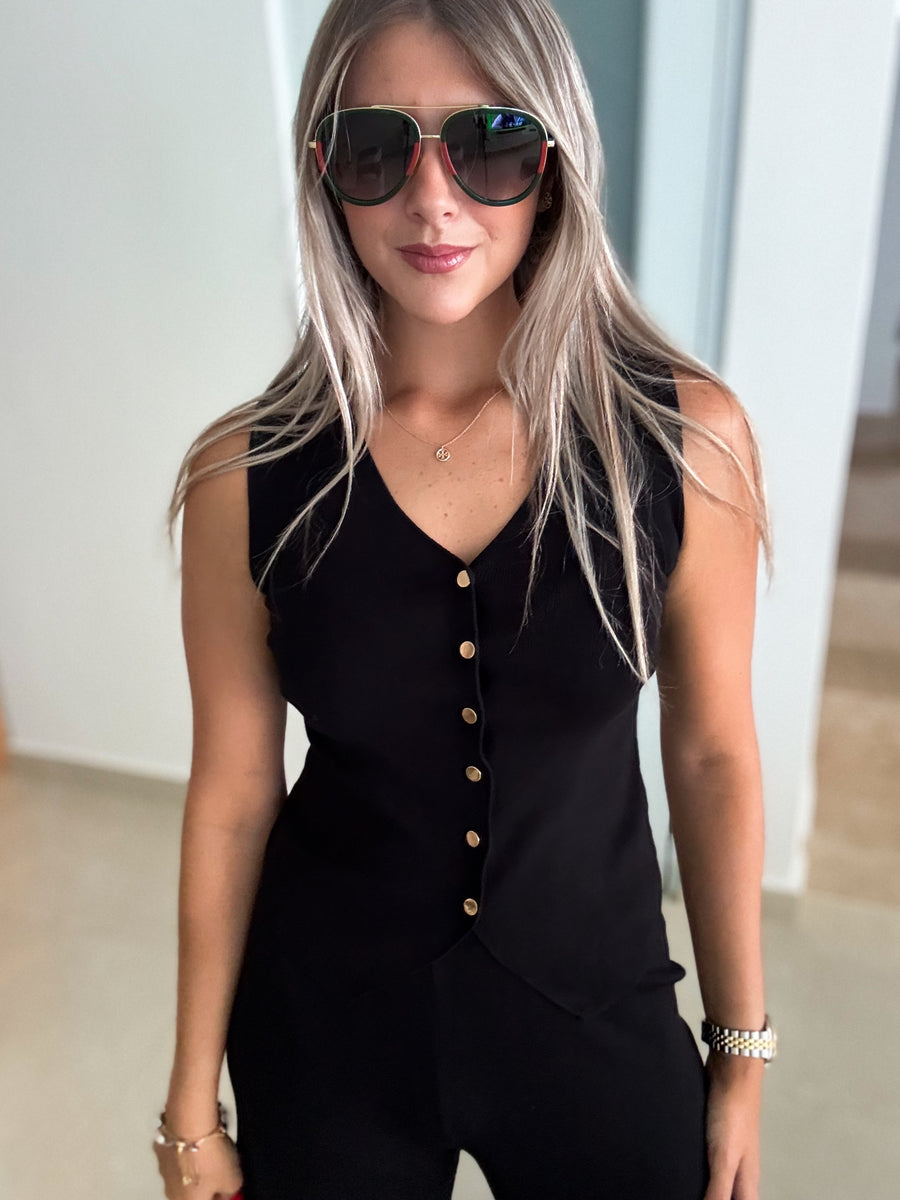 BLACK VEST TOP & PANT COMFY SET