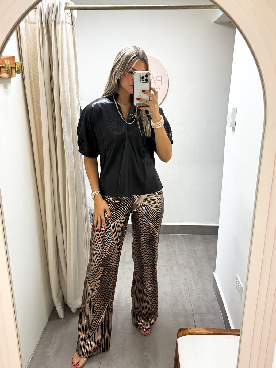 BRONZE SEQUIN STRETCHY PANTS