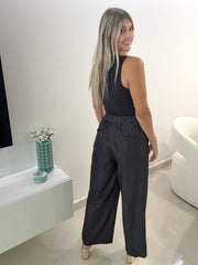 BLACK DENIM WIDE LEG PANTS