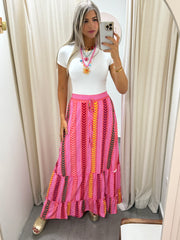 PINK PRINTED MAXI SKIRT