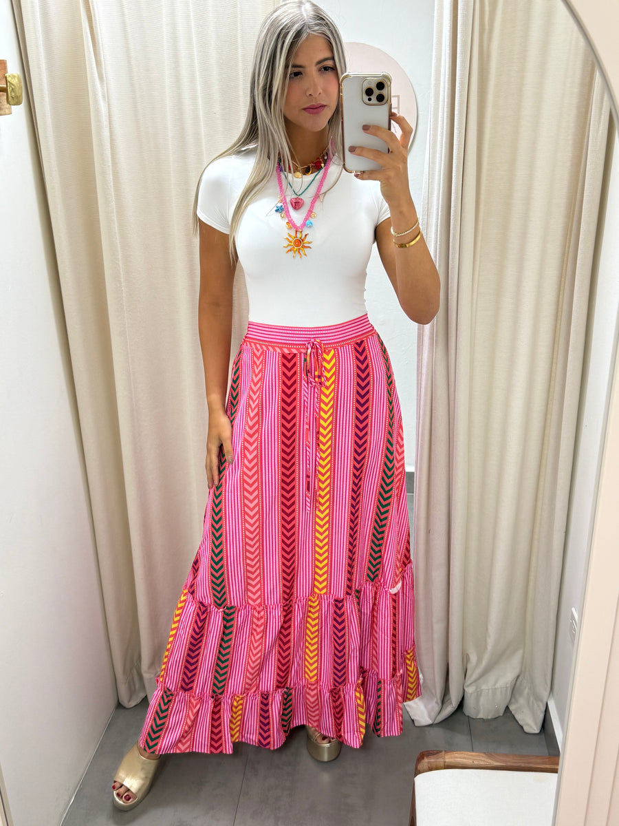 PINK PRINTED MAXI SKIRT